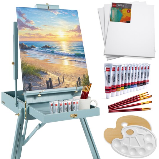 Best Choice Products; Best Choice Products French Easel, 32pc Beginners Kit Portable Wooden Adjustable Tripod w/ Paint Supplies; Category:Portable & Outdoor Easels; Image:1